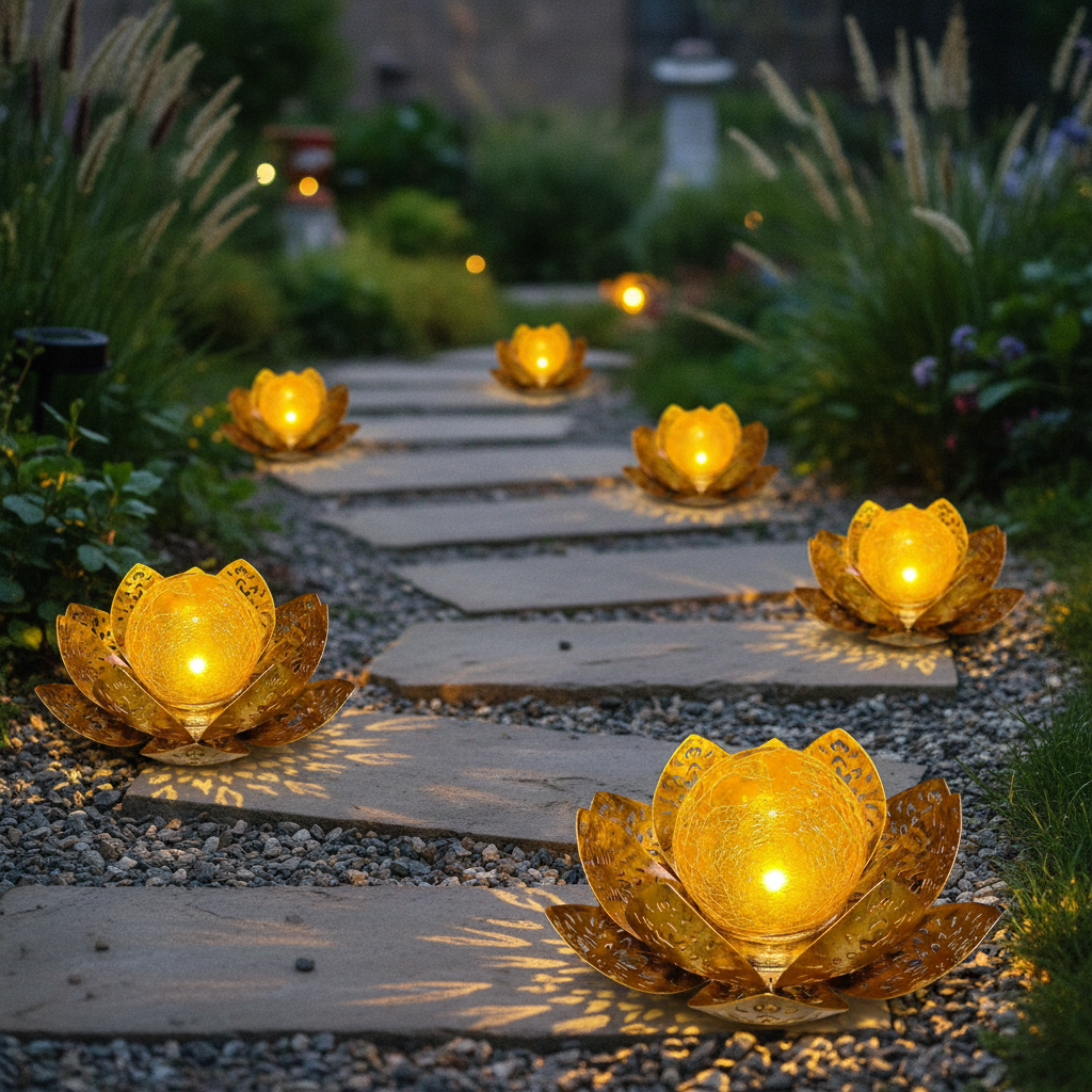 Solar Lotus Gartenleuchte Metall