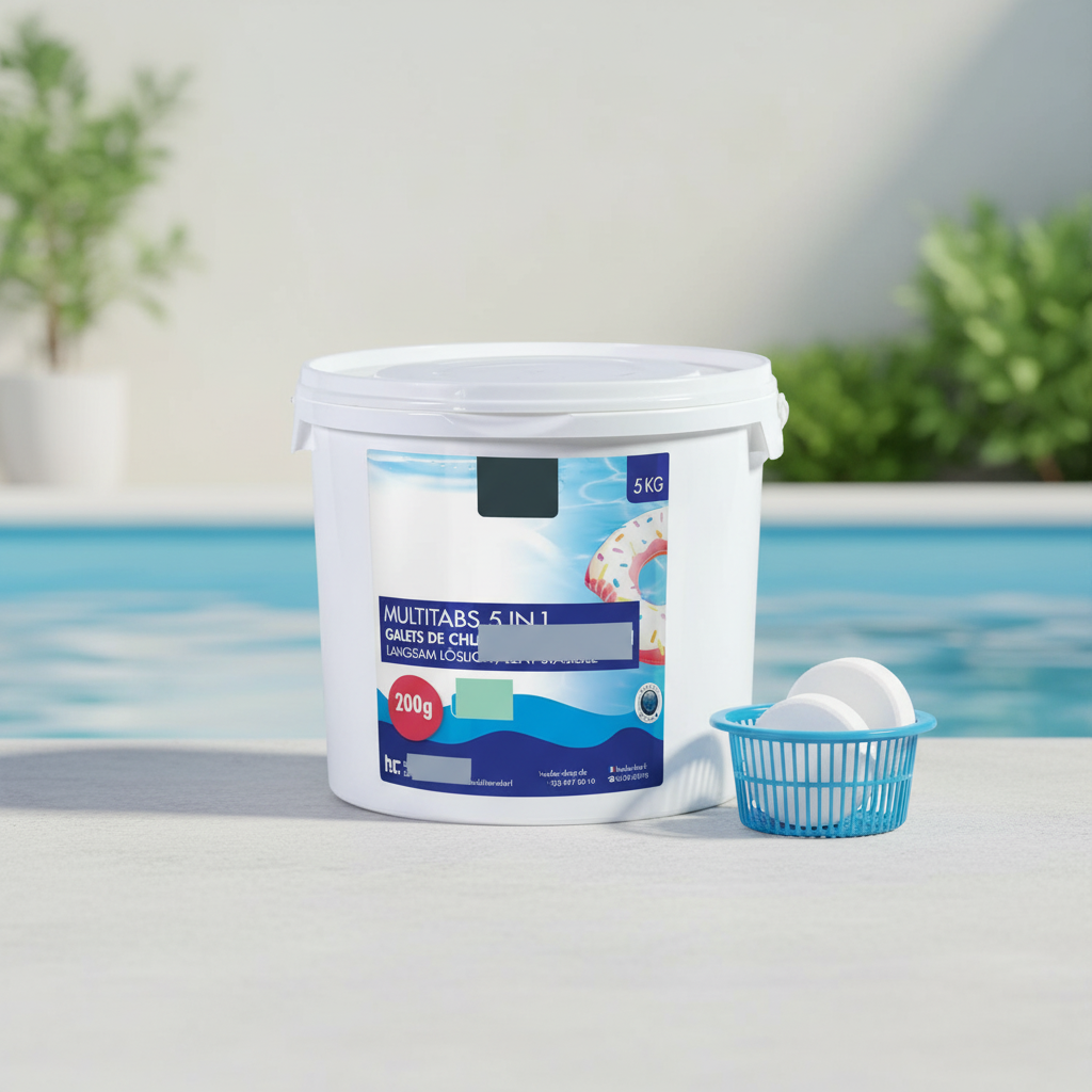BAYZID Chlor Multitabs 5 in 1-200g Chlortabletten für Pool - 5kg - 5-Phasen Pflege &amp; Reinigung - Made in Europe - Für kristallklares Poolwasser