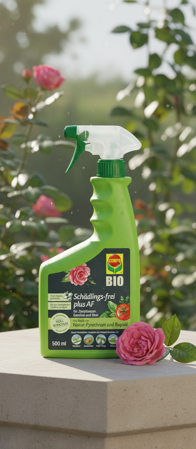 COMPO Schädlings-frei plus AF - Spray gegen Blattläuse, Schildläuse, Wollläuse, Buchsbaumzünsler &amp; Co. - für Zierpflanzen und Kernobst - 500 ml - anwendungsfertiges Insektizid